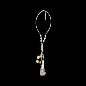 Chico's Abigail Tassel Necklace Mixed Beads Leather Cord Adjustable Chain Lariat